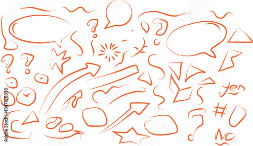 Hand drawn red vector illustration set of zodiac signs and arrow symbols featuring a creative sketch design element in a linear art style