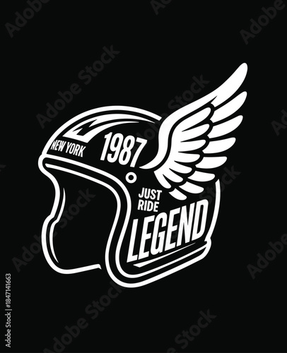 New York 1987 Just Ride Legend Motorcycle Helmet Graphic Keywords: New York, 1987, just ride, legend, motorcycle, helmet, graphic, illustration