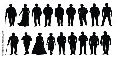 Group of business people silhouettes walking together in a professional vector illustration