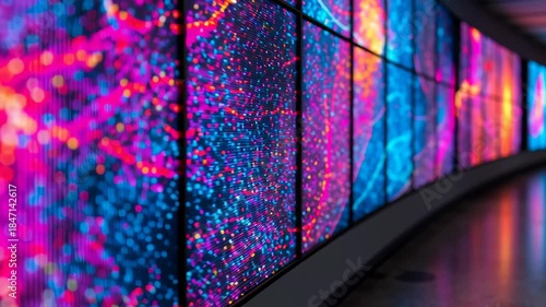 Medical blockchain data, vibrant digital display with colorful patterns.