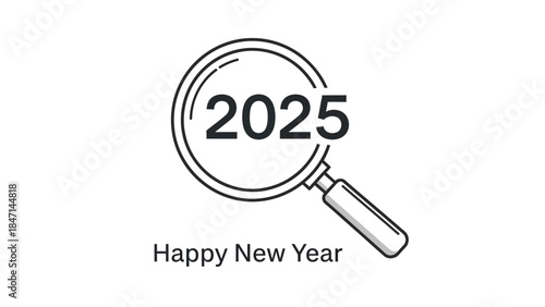 Modern New Year 2025 celebration with magnifying glass