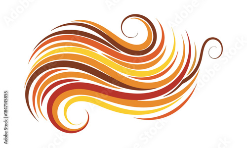 Dynamic abstract flowing swirl design in vibrant warm autumn colors, a versatile vector graphic element ideal for creative projects and digital art downloads