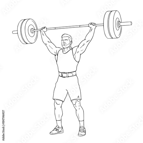 Minimalist Weightlifter Line Art. Black and White Single Line Vector Icon of Bodybuilder for CrossFit Branding, Gym Logo, Strength Training App, Modern Fitness Tattoo, or Performance-Themed Generative