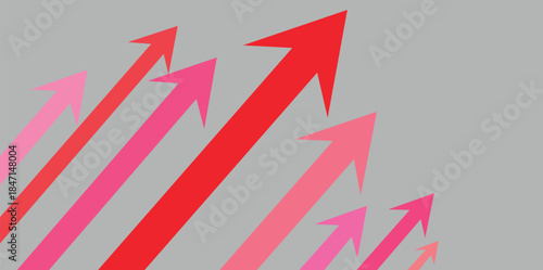 upward red and pink arrows showing business growth and success trends isolated on white background.