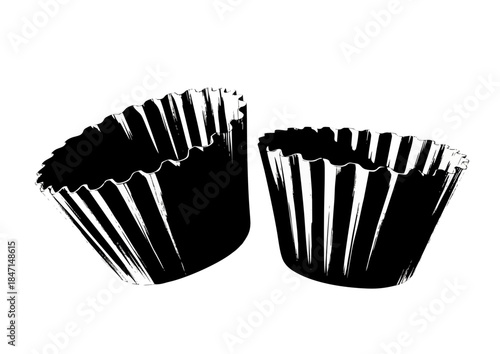Silhouette of two baking cups, minimalist style, black and white, suitable for culinary designs, copy space