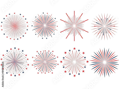 Collection of red white and blue fireworks