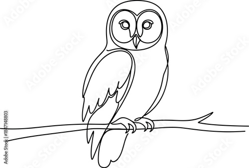 Minimalist Line Drawing of Owl Perched on Branch with Simple Elegance