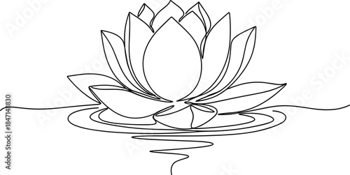 Minimalist Line Drawing of a Lotus Flower on Water