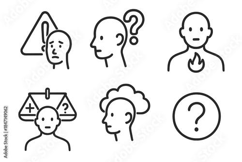 Psychological Appeal Icons. Line style icons of Psychological Appeal: fear response icon, curiosity spark, survival instinct,