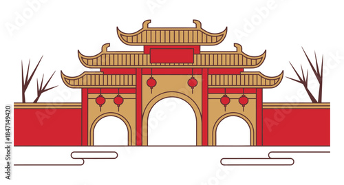 Traditional Chinese Gate Vector Illustration