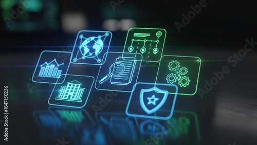 Wallpaper Mural Futuristic interface glowing icons for strategy and planning Torontodigital.ca