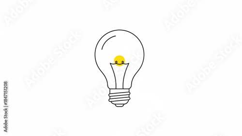 Idea in Light: Depicting a bright yellow light bulb, a universal symbol of inspiration, enlightenment, and innovation, this illustration conveys the spark of an idea.