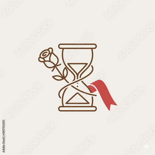 Rose tucked into a paper airplane lineart bold outline vector illustration