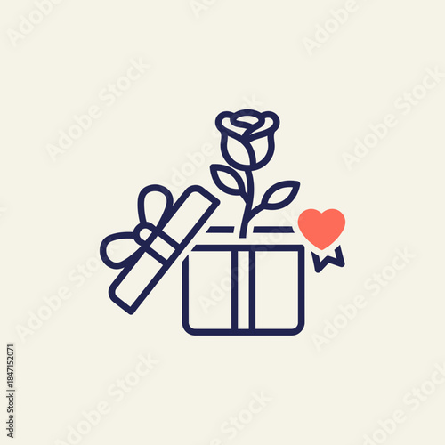 Rose inside a heart shaped locket lineart bold outline vector illustration