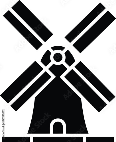 Black silhouette of a windmill with four blades white