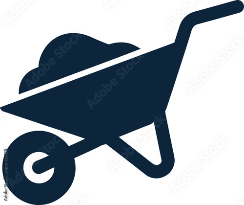 Dark blue wheelbarrow filled with dirt icon cart soil