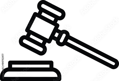 Black outline gavel and sounding block icon judge