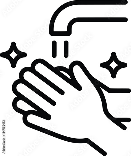 Hands washing under faucet with sparkle icons water