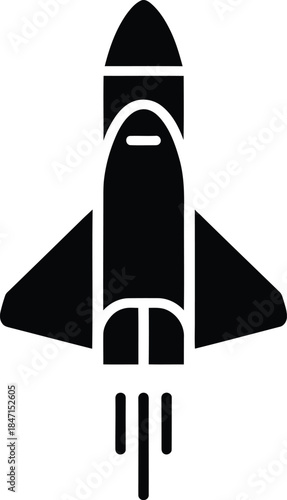 Black rocket ship icon ascending with exhaust spaceship