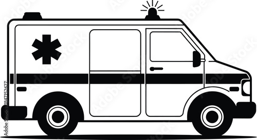 Black and white ambulance graphic with star of life symbol