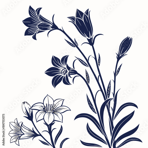 Alpine Gentian Flower Vector Illustration | Blue Alpine Wildflower Botanical Artwork | Mountain Flora Design