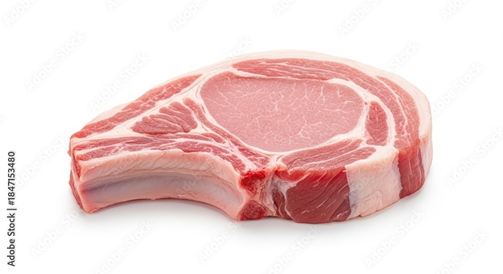 Fototapeta premium Close-up of a fresh pork chop on a white background.