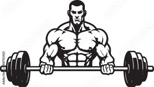 Muscular bodybuilder intensely lifting a heavy barbell, embodying strength, power, and dedication in a dynamic fitness illustration.