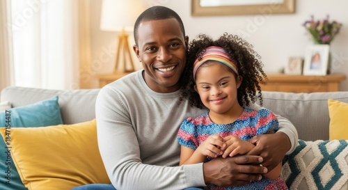 Father and daughter share a joyful moment at home.
