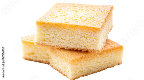 Two pieces of cake stacked on top of each other