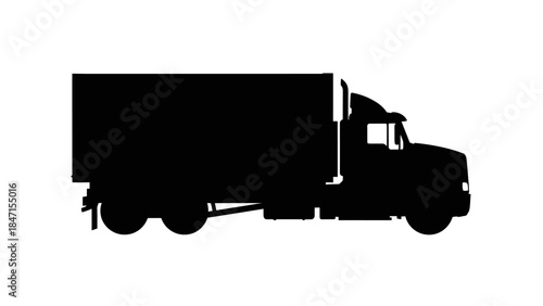 Silhouette of a large delivery truck in black and white.