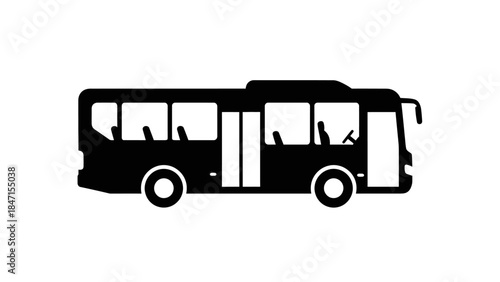 Silhouette of a modern city bus with multiple windows and doors.