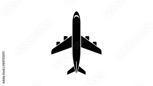 Silhouette of a commercial airplane from a top-down perspective.