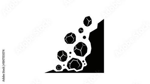Falling rocks illustration representing landslide or rockfall danger.