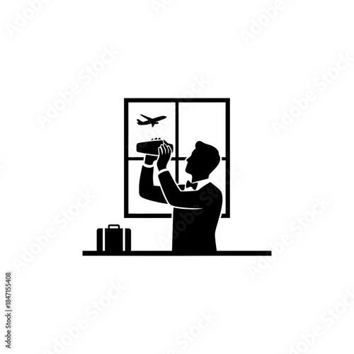 Bartender day shaker silhouette shaking beside large amphora jar ancient vibe vector illustration