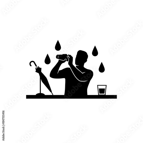 Bartender day shaker silhouette shaking balancing tray empty glass vector illustration