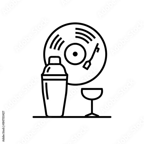 Bartender day shaker silhouette performing gentle reverse shake fine mesh strainer vector illustration