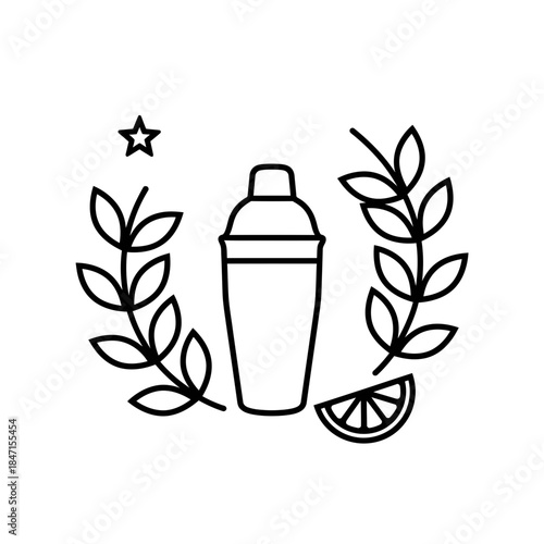 Bartender day shaker silhouette minimal wide view rooftop bar central shaking tin vector illustration