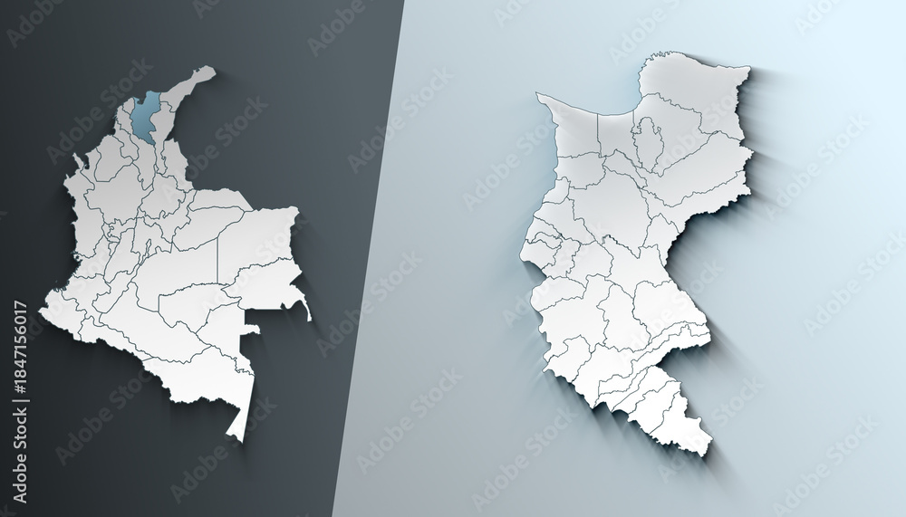 Obraz premium Minimalist 3D Map of Magdalena Colombia Department with District Borders