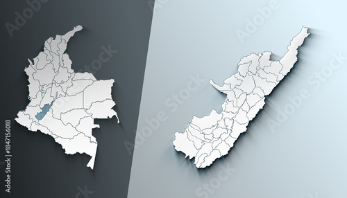 Minimalist 3D Map of Huila Colombia Department with District Borders
