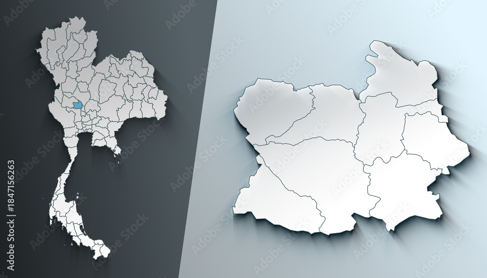 Obraz premium Minimalist 3D Map of Chai Nat Thailand Region with Borders