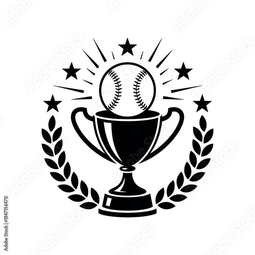 Baseball trophy with laurel wreath and stars isolated on white background