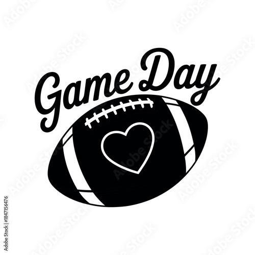 Game day text with football and heart isolated on white background