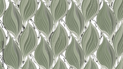 Seamless pattern of stylized olive green leaves with subtle textures on an isolated white background, organic and elegant design.