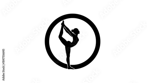 Silhouette of woman in Dancer Pose (Natarajasana) yoga, balancing and stretching on an isolated white background, peaceful and focused.