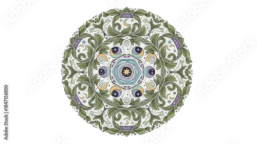 Floral Mandala: A captivating floral mandala, composed of intricate botanical elements in a symmetrical arrangement. The artwork radiates a sense of balance and harmony.