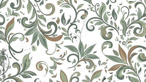 Elegant Botanical Pattern: A sophisticated design composed of intricately drawn leaves and stylized floral elements, this botanical pattern exudes a sense of organic grace and refined style.