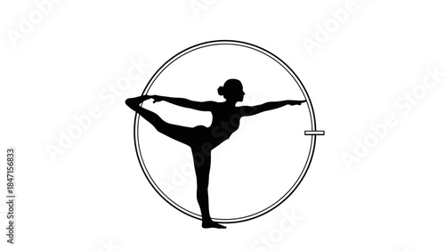 Yoga Silhouette: A poised silhouette of a person practices a balancing yoga pose. Representing peace, flexibility, and physical well-being.
