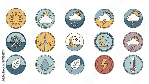 Weather Icons: A collection of meticulously designed icons representing a diverse range of weather conditions and environmental elements. 