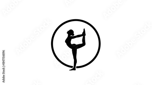 Yoga Silhouette: A minimalistic silhouette of a person in a yoga pose, embodying balance and serenity, framed within a simple circle. The image radiates tranquility and wellness.