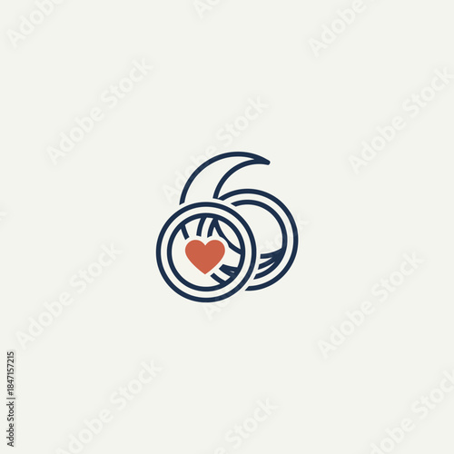 Two intertwined rings one ring is partially behind a cloud lineart bold outline vector illustration